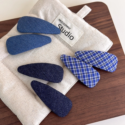 Fermagli per Capelli in Tessuto Denim Blu a Quadretti Clip BB Coreani di Moda Forcine Laterali in Denim per Donna Gioielli