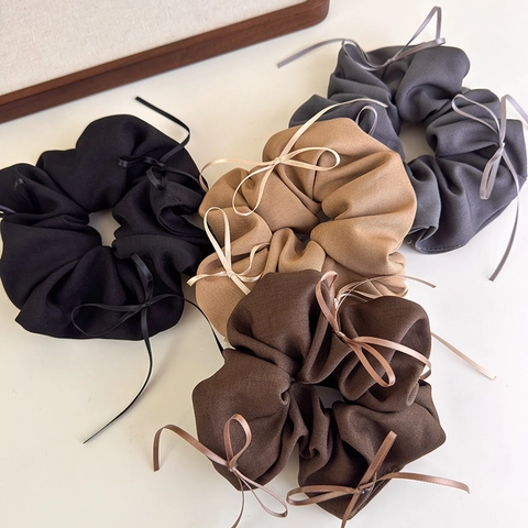 Elegante Coletero de Pelo con Lazo de Cinta Color Sólido de Poliéster para Mujer Accesorios para el Cabello Estilo Coreano