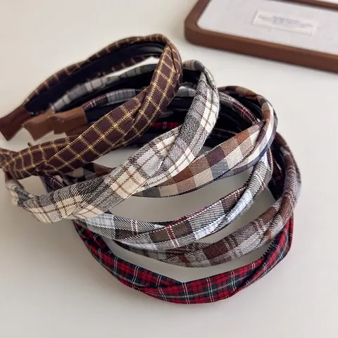 Cerchietto Vintage in Tessuto a Quadri Con Nodo Intrecciato per Donna Ragazza Fascia per Capelli Retrò Con Denti Antiscivolo Stile Preppy