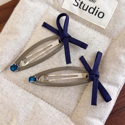 Juego de Pinces para el Cabello Retro de Denim con Lazo y Strass Pinza BB Vintage Dulce para Mujeres Niñas Accesorios de Peinado