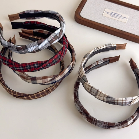 Cerchietto Vintage in Tessuto a Quadri Con Nodo Intrecciato per Donna Ragazza Fascia per Capelli Retrò Con Denti Antiscivolo Stile Preppy