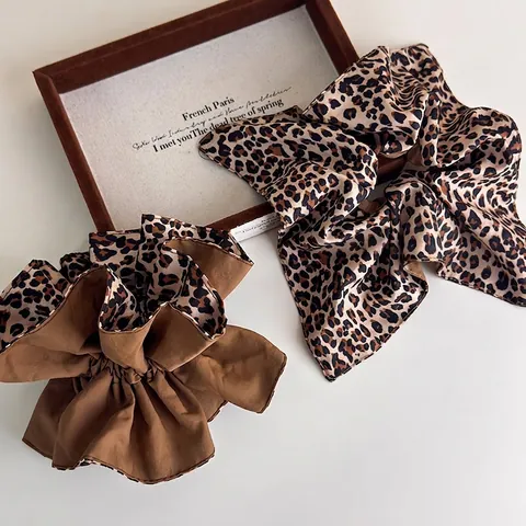 Elegante Coletero de Doble Capa de Gran Tamaño con Estampado de Leopardo para Mujer Estilo Coreano Retro Tela Elástica Accesorios