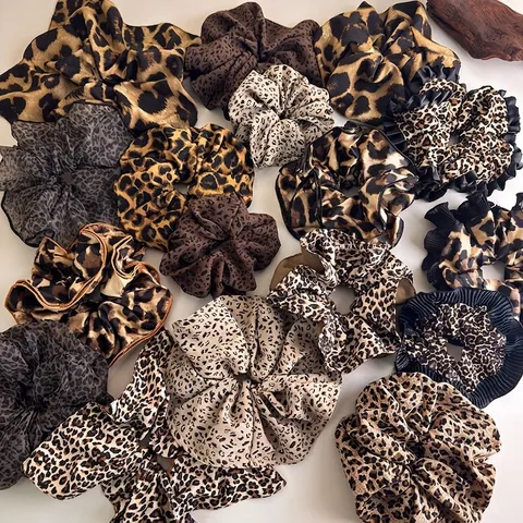 Damen Leopardenmuster Scrunchies Große Tiermuster Haargummis Elastische Mode Haarseil Pferdeschwanz Halter Für Tägliche Haar Accessoires