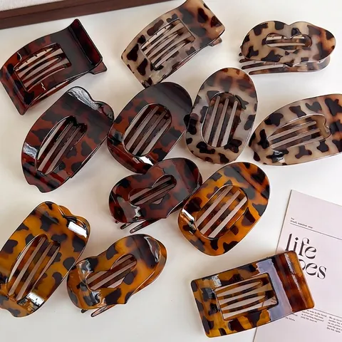 Pinza para el Cabello de Leopardo Carey para Mujer Diseño Plano Horquillas de Resina PC Elegantes Accesorios de Diario
