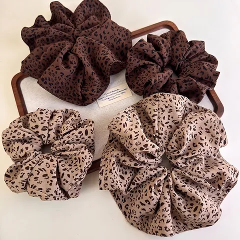 Coleteros Con Estampado De Leopardo Oversize Y2K Vintage De Tela Gomas Para El Pelo Elásticas Para Mujeres Niñas Accesorios Para El Cabello