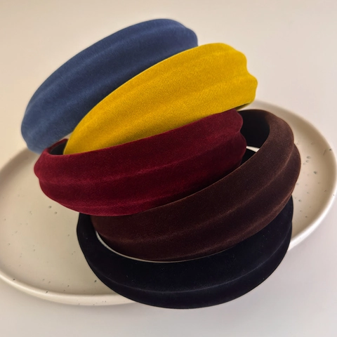 Diadema Acolchada de Terciopelo Retro Francés para Mujer Banda Ancha con Esponja Engrosada Estilo Elegante Accesorio Cabello Color Sólido