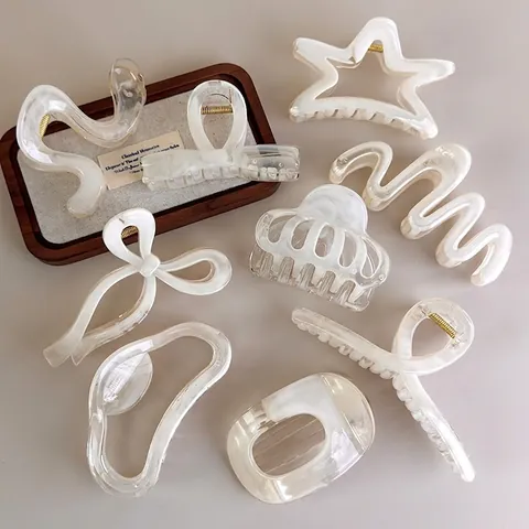 Französischer Stil Cremeweiß Marmor Haarkrallen PC Jelly Schmetterling Stern Geometrische Shark Clips Elegante Haarschmuck Für Damen Alltag Casual