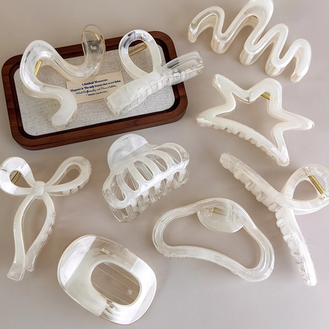 Französischer Stil Cremeweiß Marmor Haarkrallen PC Jelly Schmetterling Stern Geometrische Shark Clips Elegante Haarschmuck Für Damen Alltag Casual