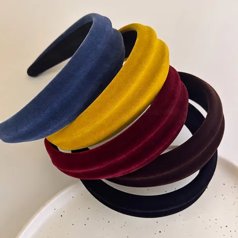 Diadema Acolchada de Terciopelo Retro Francés para Mujer Banda Ancha con Esponja Engrosada Estilo Elegante Accesorio Cabello Color Sólido