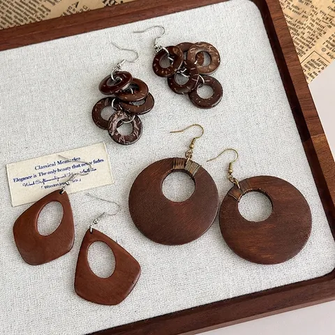 Vintage Boheme Holz Ohrhänger Für Damen Nische Design Hohle Geometrische Runde Holz Ohrringe Mit Edelstahl Stift Ethno Schmuck
