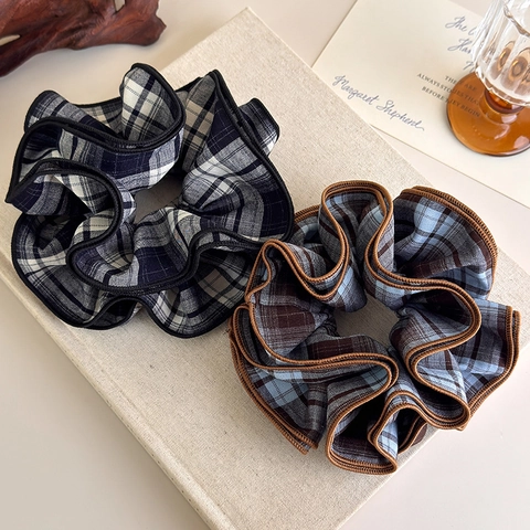 Vintage Plaid Grandi Elastici per Capelli per Donna Stile Preppy a Quadri Elastici Colorati a Contrasto Fascia per Capelli