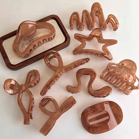 Bernstein Gelee Serie Haarklammer Set Halbdurchsichtig Kaffee Harz Haarkralle Für Damen Retro Geometrische Shark Clips