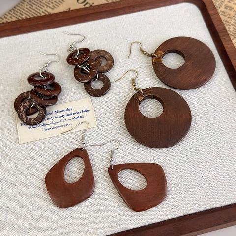 Vintage Boheme Holz Ohrhänger Für Damen Nische Design Hohle Geometrische Runde Holz Ohrringe Mit Edelstahl Stift Ethno Schmuck