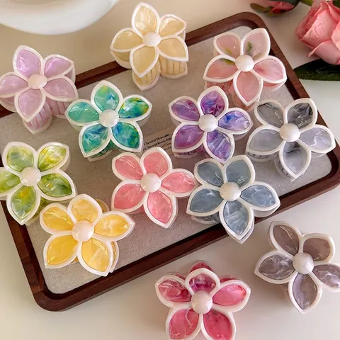 Elegant Flower Hair Claw Clip Gradient Marble Texture PS Lacquered Nonslip Strong Hold Matte Hair Accessories For Women