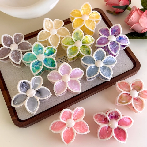 Elegant Flower Hair Claw Clip Gradient Marble Texture PS Lacquered Nonslip Strong Hold Matte Hair Accessories For Women