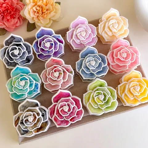 French Elegant 3D Camellia Flower Hair Claw Clip Marble Texture Resin Look Lacquer Hair Jaw Clip Styling Accessories For Women