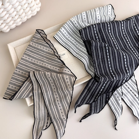 Foulard a Triangolo Donna Stampa a Righe e Pois Stile Francese Fascia per Capelli in Tessuto Bandana Elegante Accessorio