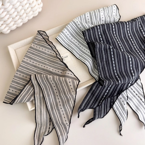Vintage Stripe Dot Print Triangle Scarf Women French Style Fabric Hair Band Headscarf Neck Scarf Elegant Accessories