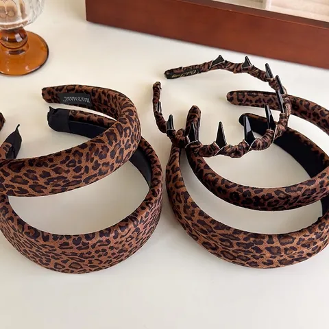Vintage Leopardenmuster Gepolstertes Stirnband Für Damen High Top Schwamm Haarband Handgefertigt Stoff Haarreif Mode