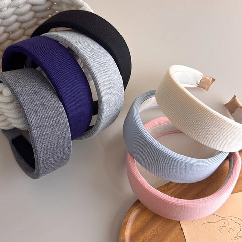 Korean Style Simple Knitted Ribbed Padded Headband Women Wide Brim Sponge Hairband Solid Color Fashion Hair Accessories