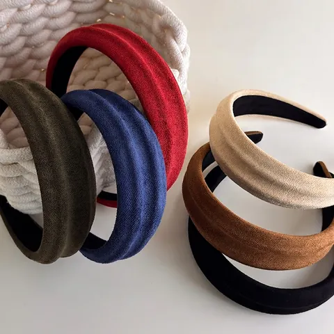 Korean Style Sweet Wide Brim Faux Suede Headband Solid Color Padded Hairband Retro Elegant Hair Hoop Accessories For Women