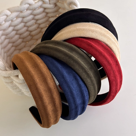 Korean Style Sweet Wide Brim Faux Suede Headband Solid Color Padded Hairband Retro Elegant Hair Hoop Accessories For Women