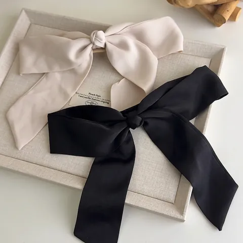 Elegante Große Satin Schleife Haarspange Für Damen Französisch Vintage Federklammer Stoff Lange Band Haarnadel Kopfschmuck Accessoire