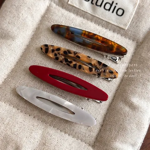 Pinzas para el Pelo Coreanas de Acetato de Celulosa Ovaladas Huecas para Mujer Elegante Leopardo Mármol Rojo Mocha Azul
