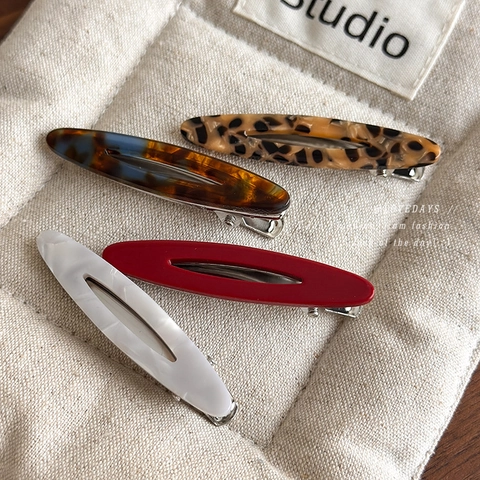 Pinzas para el Pelo Coreanas de Acetato de Celulosa Ovaladas Huecas para Mujer Elegante Leopardo Mármol Rojo Mocha Azul