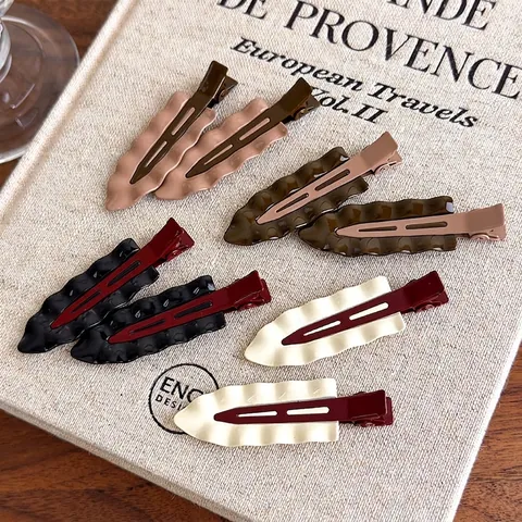 Pinzas para el Cabello de Pico de Pato de Aleación Ondulada Vintage Resina Mate Color Café Pasadores para Flequillo Mujer