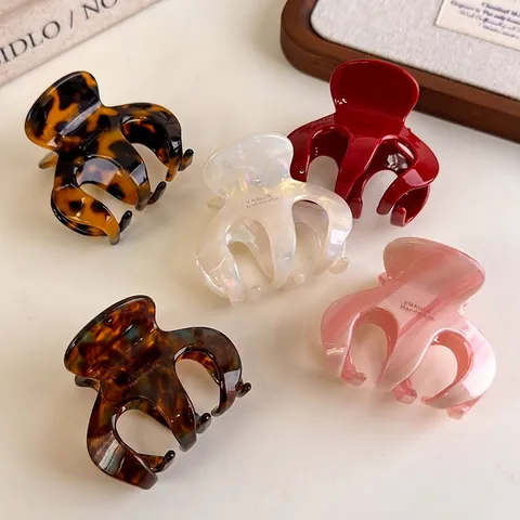 Pinza para el Cabello de Pulpo de Acetato Vintage Francés para Mujer Clip de Tiburón Color Irisado Mármol Leopardo
