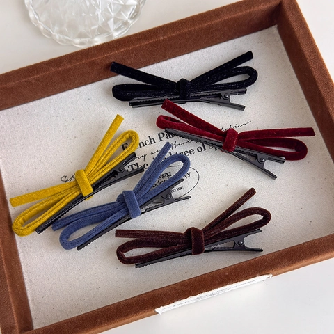 Vintage Velvet Bow Hair Clip With Iron Alloy Alligator Clip Korean Style Sweet Colorful Hairpins For Women Daily Accessories