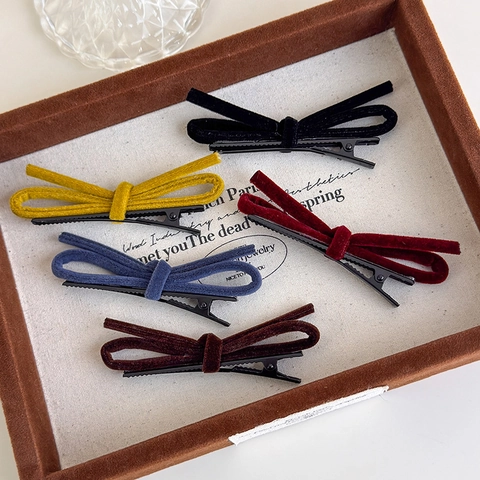 Pinza para el Cabello con Lazo de Terciopelo Vintage con Clip de Cocodrilo de Aleación de Hierro Estilo Coreano Dulce Mujer