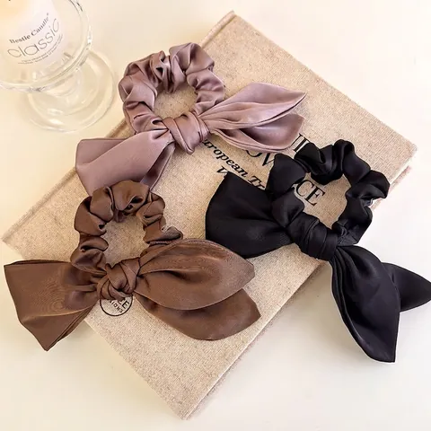 Scrunchie con Fiocco in Raso Chic Francese Elegante Struttura in Raso Elastico per Capelli Retro Grande Fiocco per Donna