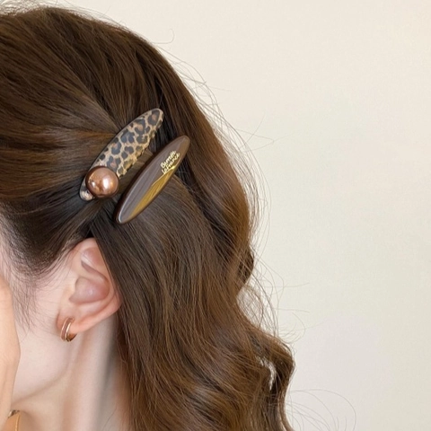 Set di Fermagli per Capelli Vintage con Stampa Leopardata Donna Stile Francese in Resina Clip a Becco d'Anatra Ovali