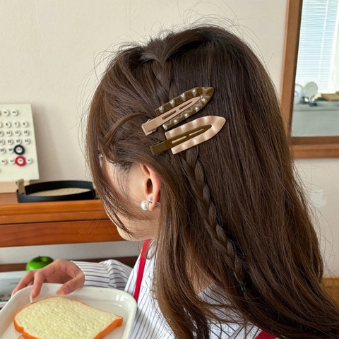 Pinzas para el Cabello de Pico de Pato de Aleación Ondulada Vintage Resina Mate Color Café Pasadores para Flequillo Mujer