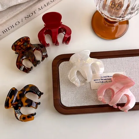 Pinza para el Cabello de Pulpo de Acetato Vintage Francés para Mujer Clip de Tiburón Color Irisado Mármol Leopardo