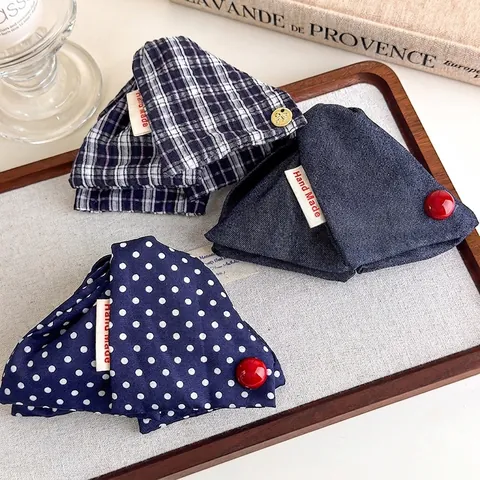 Marineblauer Stoff Dreieck Haarklammer Gitter Punkt Denim Muster Handgefertigte Shark Clip Für Damen Haarschmuck