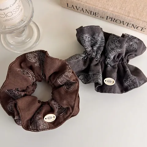 Scrunchies In Tessuto Paisley Vintage Per Donna Stile Coreano Stampa Floreale Elastici Per Capelli Con Bottone Accessori
