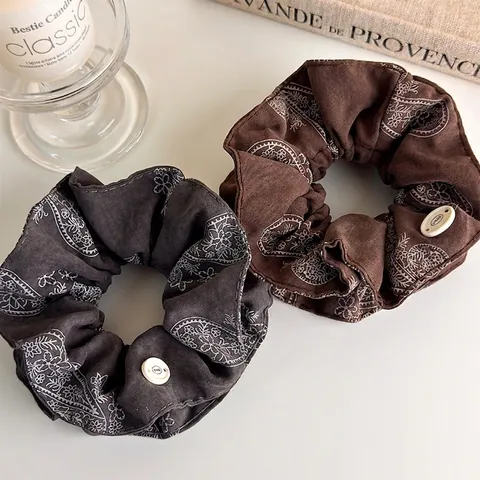 Scrunchies In Tessuto Paisley Vintage Per Donna Stile Coreano Stampa Floreale Elastici Per Capelli Con Bottone Accessori