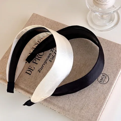 French Vintage Wide Satin Headband For Women Non-Slip Thickened Solid Color Fabric Hair Hoop Daily Office Party Accessories