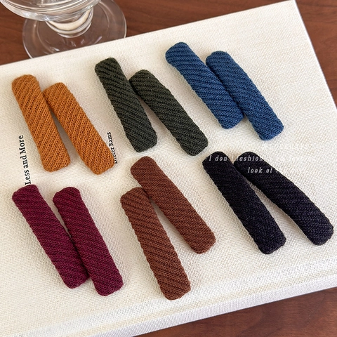 Pinzas para el Cabello BB de Hilo de Punto Vintage Coreano para Mujer Horquillas de Color Sólido Hechas a Mano