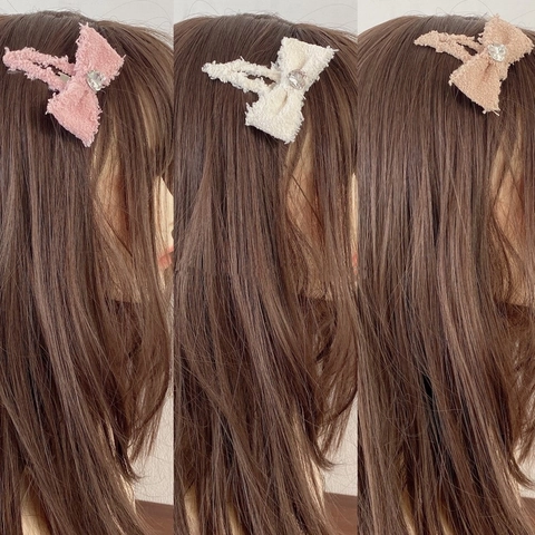 Pinza para el Pelo de Lazo de Felpa Dulce Decoración de Strass de Corazón Tela de Tweed Clip BB para Mujeres Niñas Accesorios para el Cabello Estilo Coreano