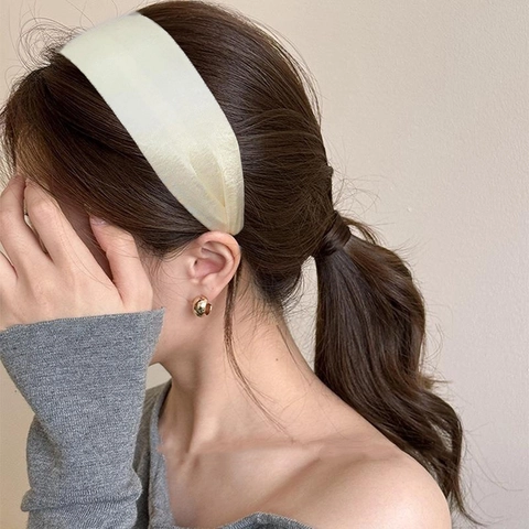French Vintage Wide Satin Headband For Women Non-Slip Thickened Solid Color Fabric Hair Hoop Daily Office Party Accessories