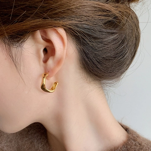 Pendientes de Aro Geométricos Irregulares Vintage Francés de Plástico Galvanizado Ligero Con Poste de Cobre Oro Plata Joyería para Mujer