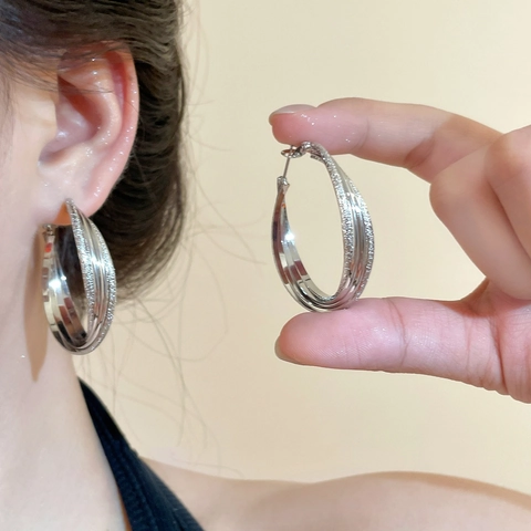 Boucles d'Oreilles Créoles Vintage en Alliage Mat Multicouche Avec Tige en Cuivre Or Argent Géométrique Femme Bijoux