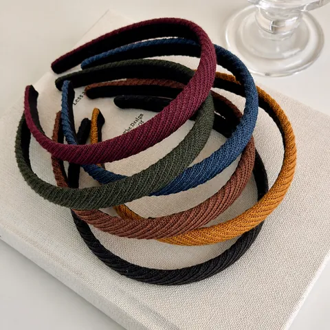 Korean Style Knitted Ribbed Headband For Women Thin Soft Yarn Hair Hoop Face Washing Daily Ribbed Fabric Hair Accessory