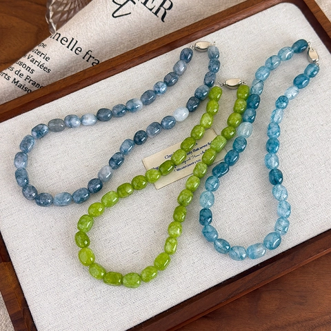 Collar de Cuentas de Piedra Natural Vintage para Mujer Gargantilla de Piedra Pulida Geométrica Irregular Joyería Estilo Neo-Chino