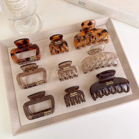 French Style PS Hair Claw Clips For Women Minimalist Transparent Leopard Grey Square Multi-Tooth Hair Clips Elegant Hair Styling Accessories