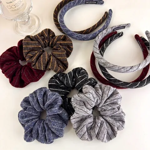 Coletero de Punto a Rayas Vintage Diadema Elegante de Hilo de Lana Suave Accesorios de Moda de Otoño Invierno para Mujer